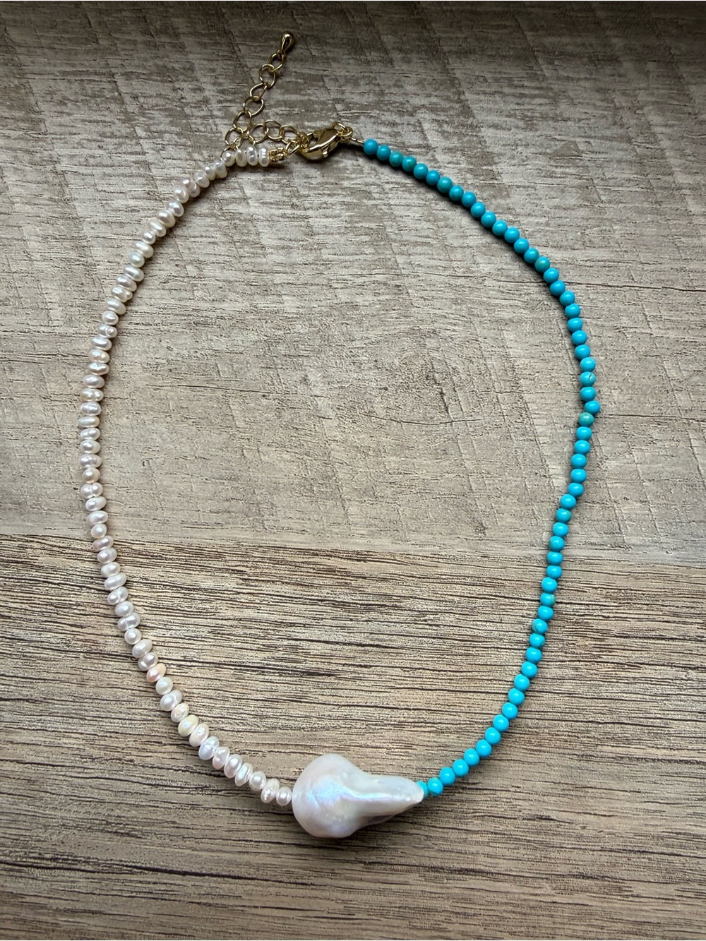 Adina Eden Genuine Turquoise & Mother of Pearl Beaded Necklace